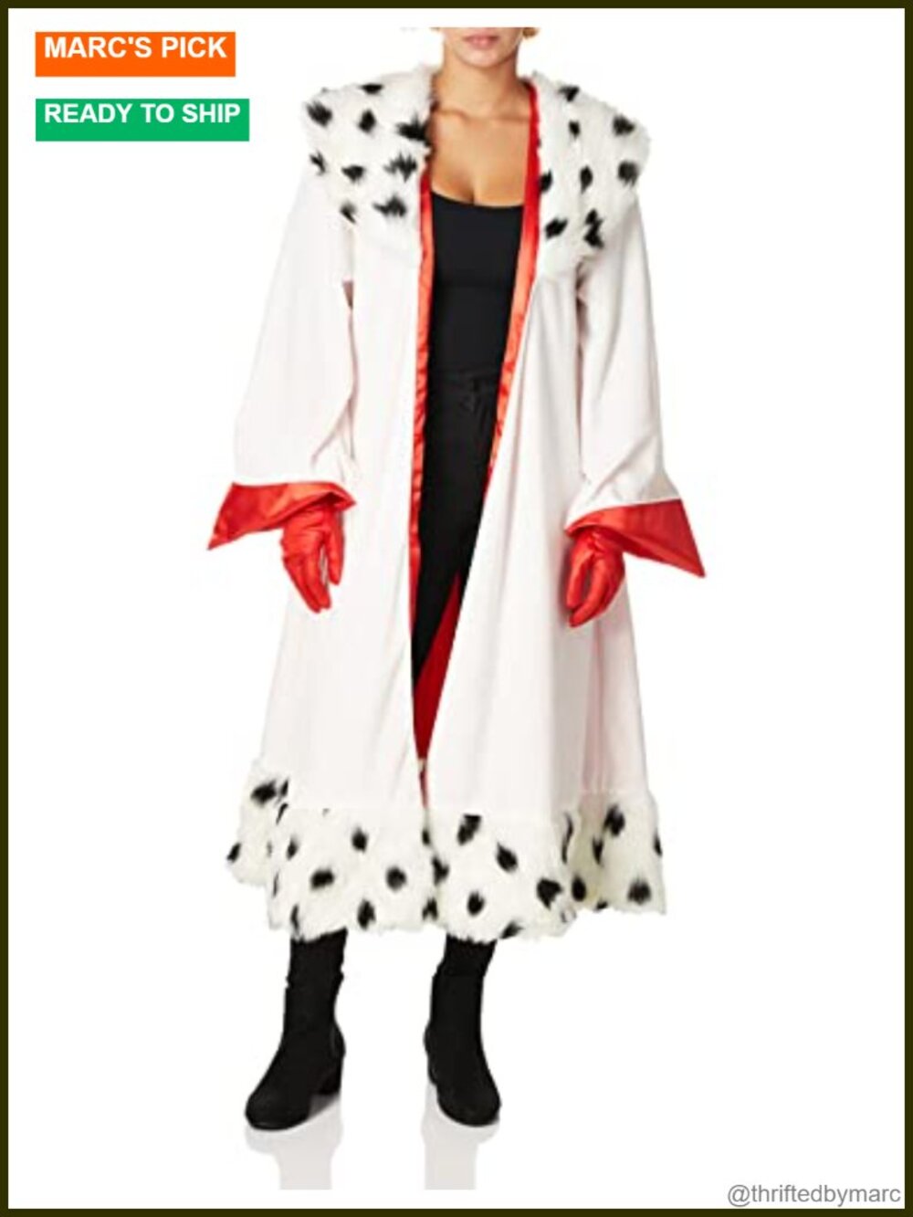 Disney Cruella De Vil Costume Jacket & Gloves Set Officially Licensed Cosplay
